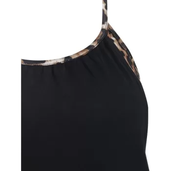 Stylish Spaghetti Strap Leopard Print Hollow Out Women's Tank Top - Black