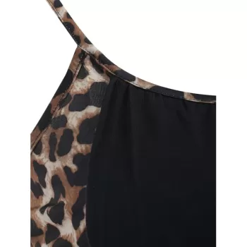 Stylish Spaghetti Strap Leopard Print Hollow Out Women's Tank Top - Black