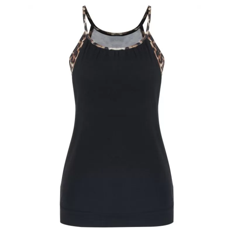Stylish Spaghetti Strap Leopard Print Hollow Out Women's Tank Top - Black