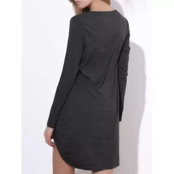 Stylish V-Neck Long Sleeve Asymmetrical Women T-Shirt - Gray One Size(fit Size Xs To