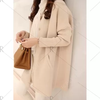 Stylish Women's Scoop Neck Drop Shoulder Solid Color Cardigan - Off-white