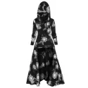 Sun Print High Low Drawstring Long Hoodie - Black