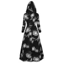 Sun Print High Low Drawstring Long Hoodie - Black