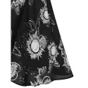 Sun Print High Low Drawstring Long Hoodie - Black