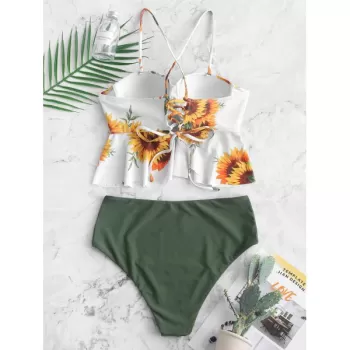 unflower Lace-up Underwire Peplum Tankini wimsuit -