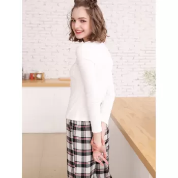 T-shirt and Plaid Pants Sleepwear Set - White