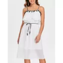 Tassel Brim High Waist Thin Strap Dress - Milk White