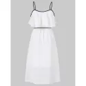 Tassel Brim High Waist Thin Strap Dress - Milk White