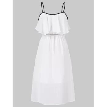 Tassel Brim High Waist Thin Strap Dress - Milk White