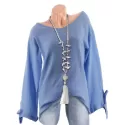 Textured Tie Cuffs Long Sleeve Blouse - Crystal Blue
