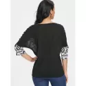 Three Quarter leeve Aztec Print T-shirt - Black