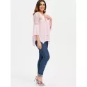 Three Quarter Sleeve Lace Insert Blouse - Pink
