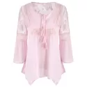 Three Quarter Sleeve Lace Insert Blouse - Pink