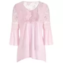 Three Quarter Sleeve Lace Insert Blouse - Pink