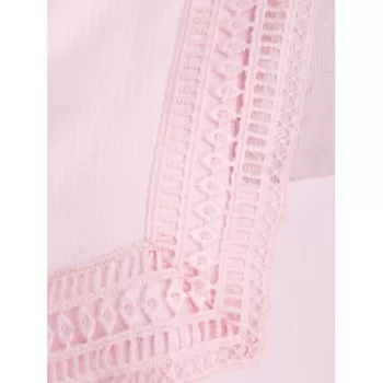 Three Quarter Sleeve Lace Insert Blouse - Pink