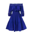 Three Quarter Sleeve Lace Panel Dress - Blue
