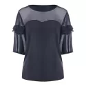 Three Quarter Sleeve Panel Blouse - Dark Slate Blue