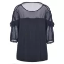 Three Quarter Sleeve Panel Blouse - Dark Slate Blue