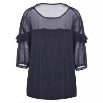 Three Quarter Sleeve Panel Blouse - Dark Slate Blue