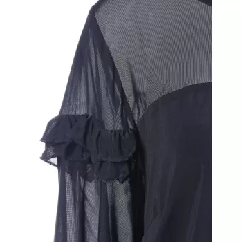 Three Quarter Sleeve Panel Blouse - Dark Slate Blue