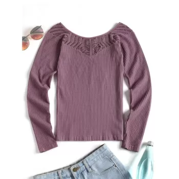 Thumbhole Eyelet Long leeve port Top - Purple