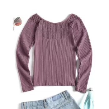 Thumbhole Eyelet Long leeve port Top - Purple