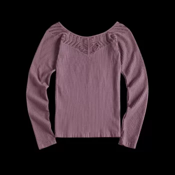 Thumbhole Eyelet Long leeve port Top - Purple