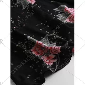 Tie Collar Floral Maxi Dress - Black