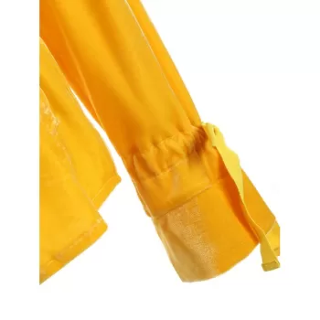 Tie Cuffs Drawstring Waist Velvet Shirt - Yellow