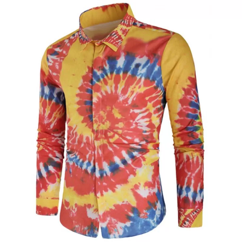 Tie Dye Print Hidden Button Shirt -