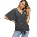 Tie Knotted Button Up Top - Dark Gray