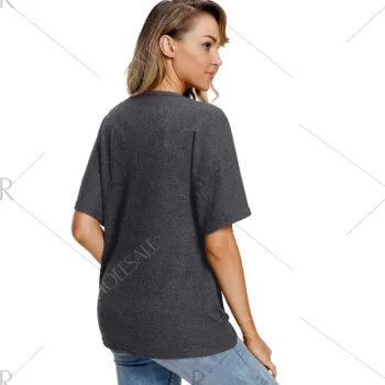 Tie Knotted Button Up Top - Dark Gray