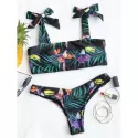Tied houlder Flower Pattern Bikini et -