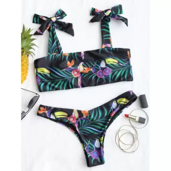 Tied houlder Flower Pattern Bikini et -