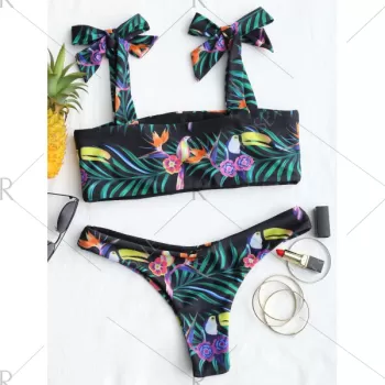 Tied houlder Flower Pattern Bikini et -