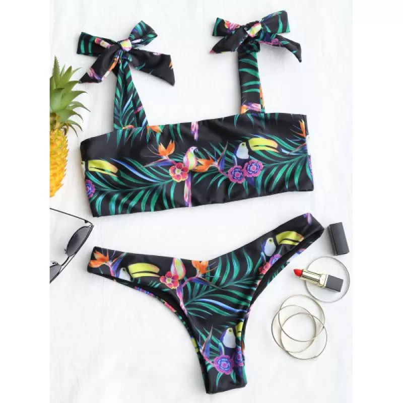 Tied houlder Flower Pattern Bikini et -