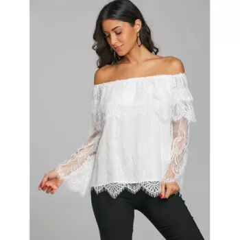 Tiered Off The Shoulder Bell Sleeve Blouse - White
