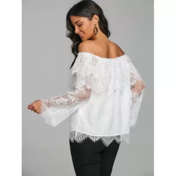 Tiered Off The Shoulder Bell Sleeve Blouse - White