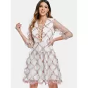 Tiny Floral Embroidery Lace Up esh Dress -