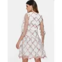Tiny Floral Embroidery Lace Up esh Dress -