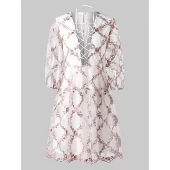 Tiny Floral Embroidery Lace Up esh Dress -