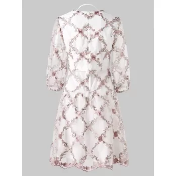 Tiny Floral Embroidery Lace Up esh Dress -