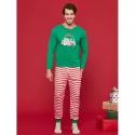 Tree Snowman Print Striped Family Christmas Pajamas - Light Sea Green Dad