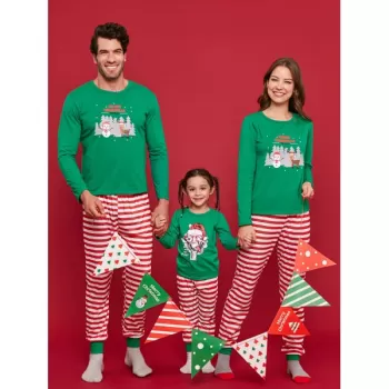 Tree Snowman Print Striped Family Christmas Pajamas - Light Sea Green Dad