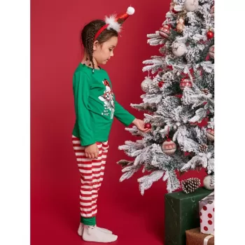 Tree Snowman Print Striped Family Christmas Pajamas - Light Sea Green Dad