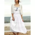 Trendy Embroidered Cami Ethnic Dress   Lace Blouse Women's Twinset - White