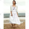Trendy Embroidered Cami Ethnic Dress   Lace Blouse Women's Twinset - White