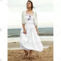 Trendy Embroidered Cami Ethnic Dress   Lace Blouse Women's Twinset - White