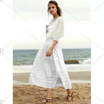 Trendy Embroidered Cami Ethnic Dress   Lace Blouse Women's Twinset - White