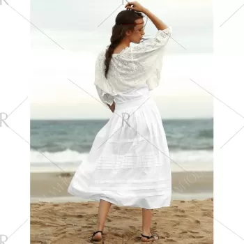 Trendy Embroidered Cami Ethnic Dress   Lace Blouse Women's Twinset - White